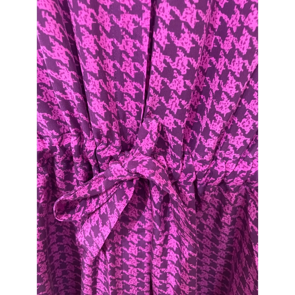 Adrianna Papell Vintage Purple Houndstooth 100% Silk Shirt Dress Size 8 - Picture 6 of 7